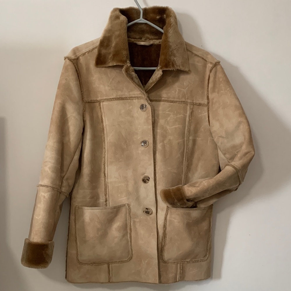 Women's Tan Faux Fur Suede Lined Jacket